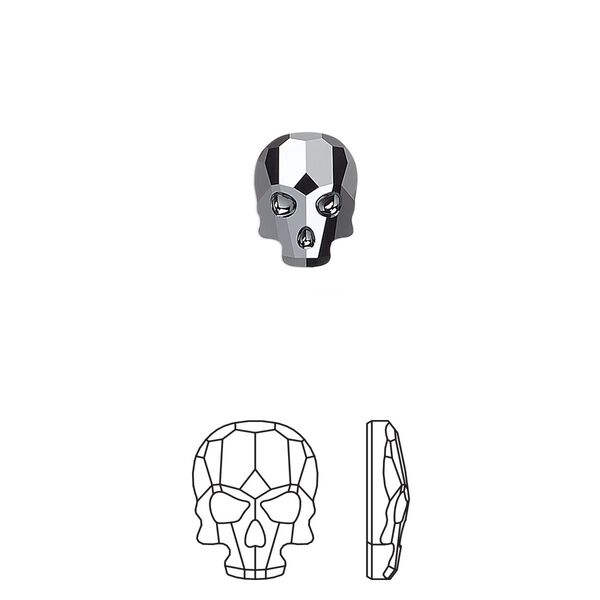 Flat back 72pk jet hematite, Swarovski® 10x7.5mm skull 2856 image number 0