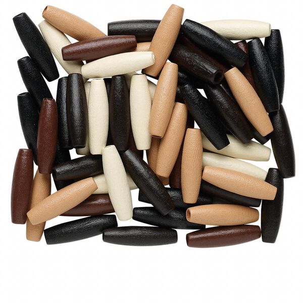 Bead mix, wood, brown / black / natural, 30x8mm oval. Sold per 90-gram pkg, approximately 150 beads. image number 0