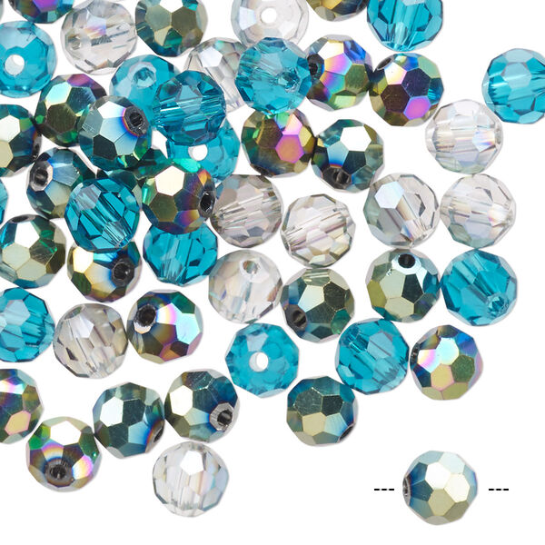 Bead mix 60pk 32 facets ocean, Celestial Crystal® 6mm round image number 0