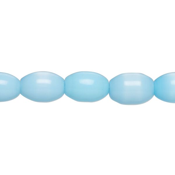 Bead, fiber optic glass, pkg/14 inch, opaque sky blue, 10x6-12x8mm center-drilled oval. image number 0