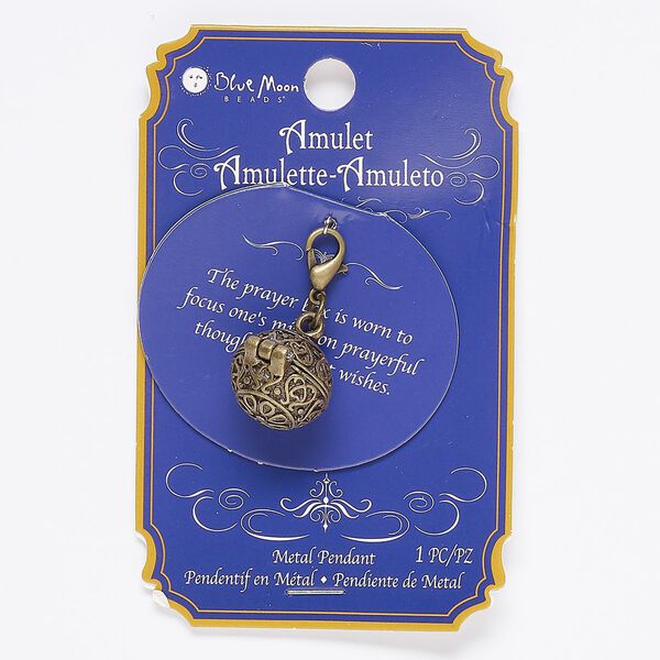 Drop, antique brass-finished "pewter" (zinc-based alloy) and steel, 15mm round with hearts design and magnetic closure with lobster claw clasp. Sold individually. image number 0