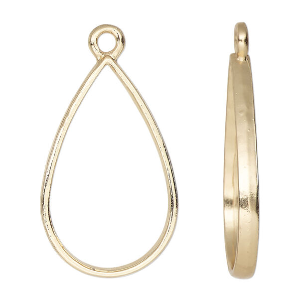 Focal, gold-finished "pewter" (zinc-based alloy), 33x21mm open teardrop. Sold per pkg of 2. image number 0