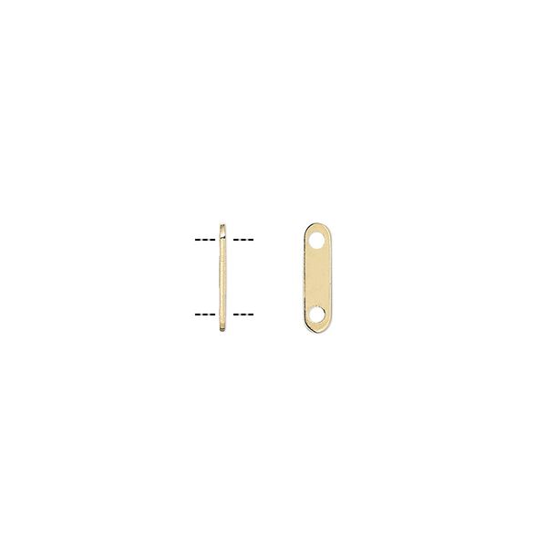 Spacer bar, gold-plated brass, 8.5x2.5mm 2-strand rounded rectangle, 6mm hole to hole. Sold per pkg of 100. image number 0