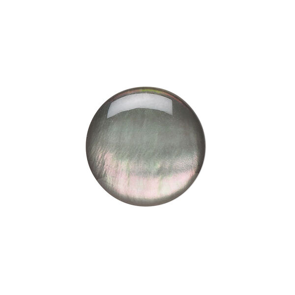 Cabochon, black lip shell (coated), 18mm calibrated round, Mohs hardness 3-1/2. Sold per pkg of 2. image number 0