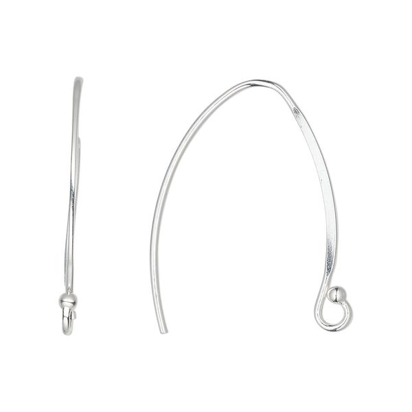 Ear wire 1pkg2 sterling silver, 28mm flat marquise / open loop, 19 gauge 1 pair image number 0