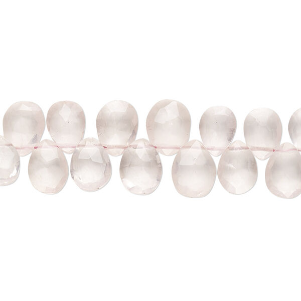 Bead, rose quartz (natural), 6x5mm-8x6mm hand-cut top-drilled faceted puffed teardrop with 0.4-1.4mm hole, B grade, Mohs hardness 7. Sold per 7-inch strand. image number 0