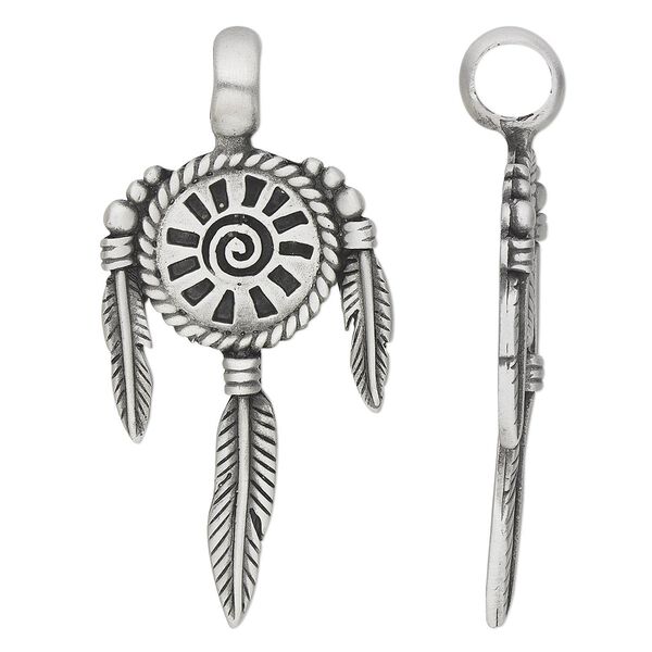 Pendant, antiqued pewter (tin-based alloy), 56x28mm single-sided mandala. Sold individually. image number 0