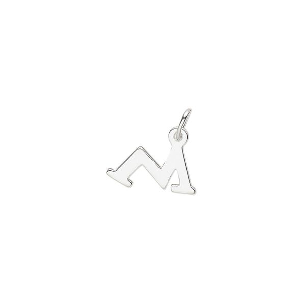 Charm, sterling silver, 13x8mm block alphabet letter "M." Sold individually. image number 0
