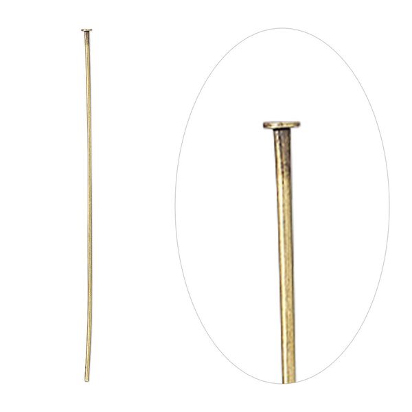 Head pin, antique gold-plated brass, 1-1/2 inches, 24 gauge. Sold per pkg of 500. image number 0