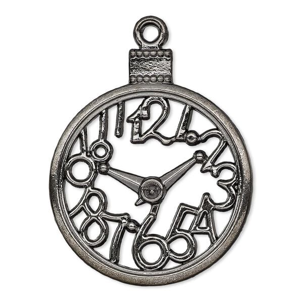 Focal, gunmetal-plated "pewter" (zinc-based alloy), 35x30mm single-sided open clock face. Sold per pkg of 6. image number 0