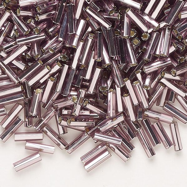Bead, Preciosa Ornela Czech glass, bugle bead, pkg/50g, 1/4 inch, silver-lined transparent light amethyst, (27010). image number 0