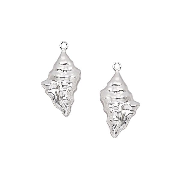 Charm, sterling silver, 17x10mm single-sided left- and right-facing conch shell. Sold per pkg of 2. image number 0