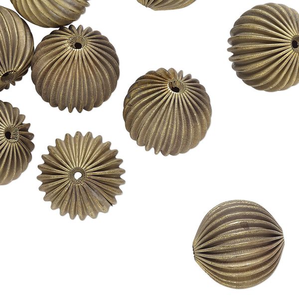 Bead, raw brass, 22-23mm corrugated round with 2.5mm hole. Sold per pkg of 12. image number 0