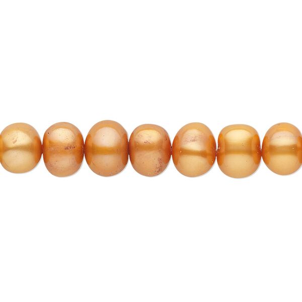 Pearl, cultured freshwater (dyed), copper, 5-6mm semi-round, C- grade, Mohs hardness 2-1/2 to 4. Sold per 16-inch strand. image number 0