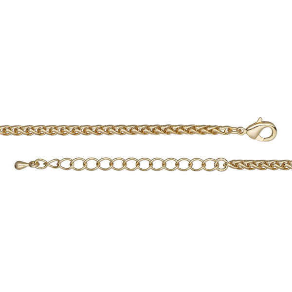 Chain, gold-finished brass, 3.2mm ponytail, 7-1/2 inches with 2-inch extender chain and lobster claw clasp. Sold individually. image number 0