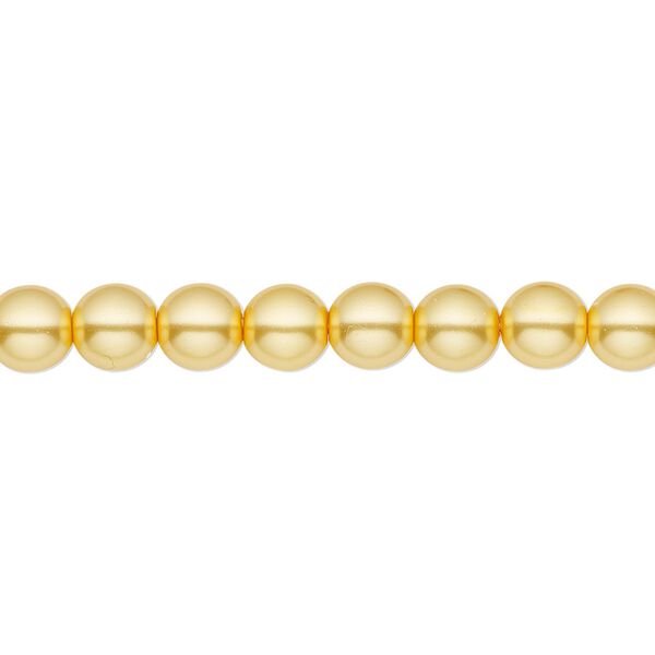 Bead, Czech pearl-coated glass druk, opaque yellow, 6mm round. Sold per 15-1/2" to 16" strand. image number 0