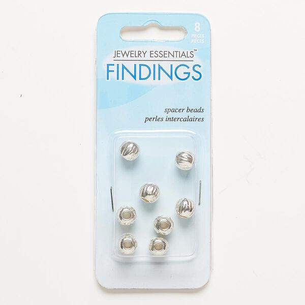 Bead, silver-finished "pewter" (zinc-based alloy), 7mm corrugated round with 3mm hole. Sold per pkg of 8. image number 0