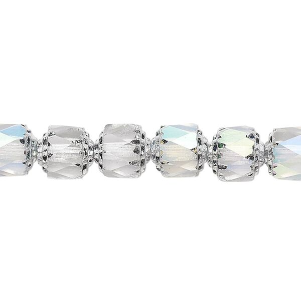 Bead, Czech dipped décor glass, clear Apollo AB, 8mm round cathedral. Sold per 15-1/2" to 16" strand. image number 0