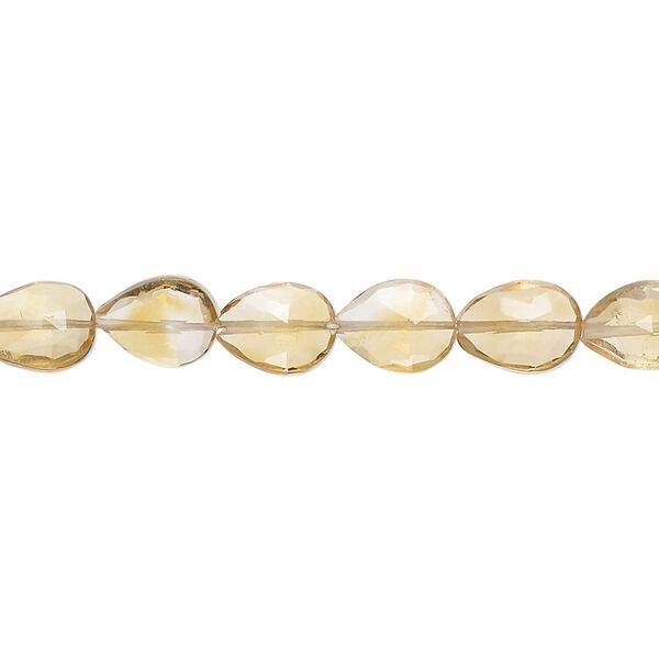 Citrine 1pkg1, hand-cut faceted puffed teardrop bead 8 inch 7x5mm-9x6mm image number 0