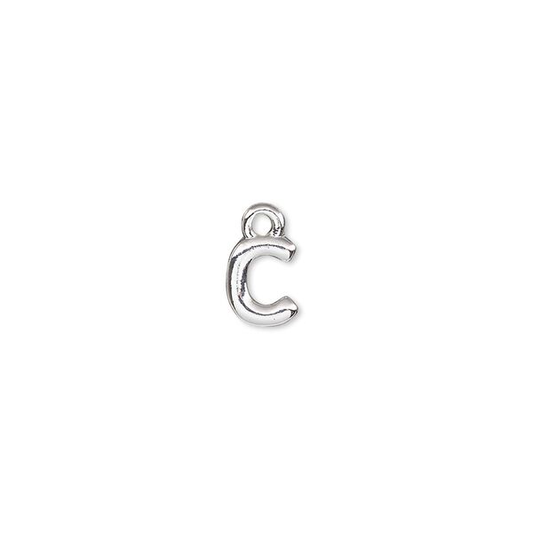 Charm, silver-finished "pewter" (zinc-based alloy), 7.5x6.5mm alphabet letter C. Sold per pkg of 2. image number 0