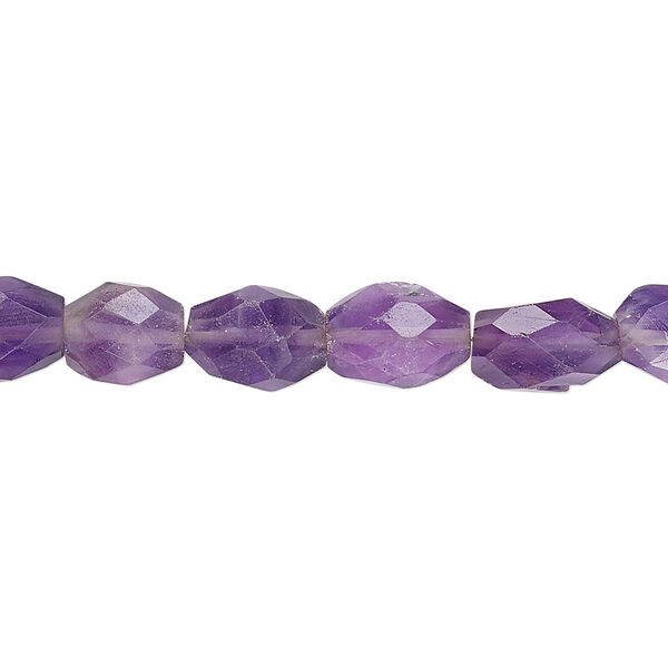 Amethyst 1pkg1, hand-cut faceted puffed oval bead natural 6 inch 8x7mm-12x8mm image number 0