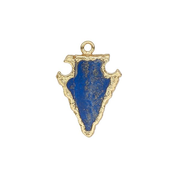 Lapis lazuli / sterling silver 1pkg1, gold-finished electroplated hand-cut arrowhead drop natural 20x15mm image number 0