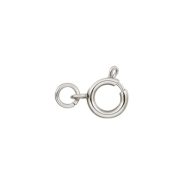 Clasp, springring, stainless steel, 10mm with open loop and jump ring. Sold per pkg of 2. image number 0