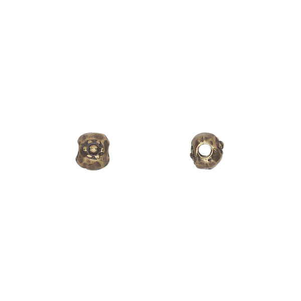 Bead, TierraCast®, antique brass-plated pewter (tin-based alloy), 5.5x4.5mm nugget with flower. Sold per pkg of 10. image number 0