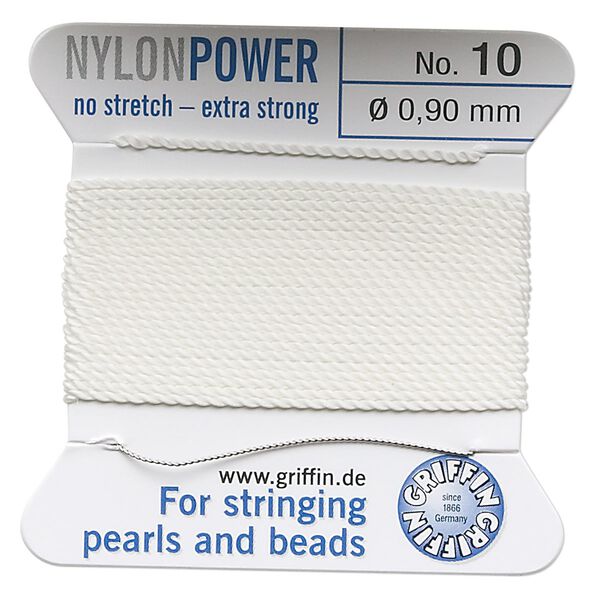 Thread, Griffin, nylon, white, size #10. Sold per 2-meter card (approximately 78 inches). image number 0