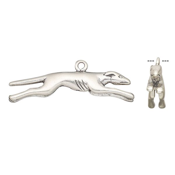 Charm, antiqued sterling silver, 33x10mm 3D Greyhound. Sold individually. image number 0