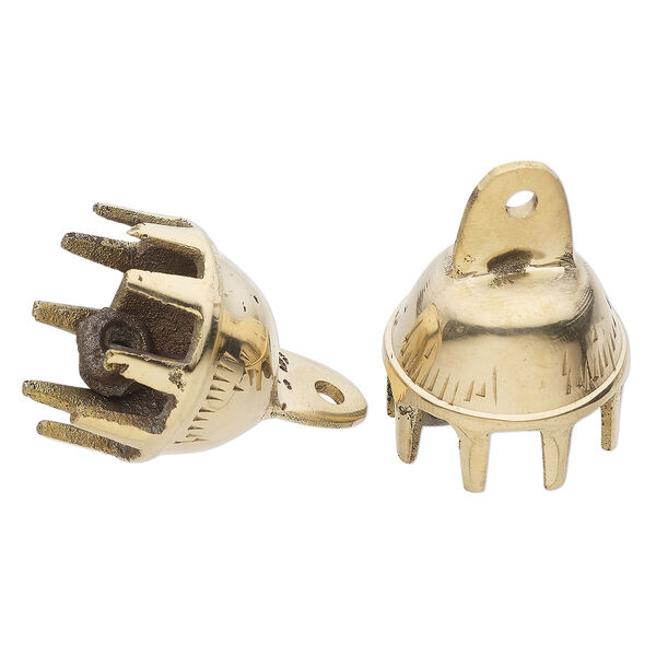Bell, brass, 2-inch bell with lines / feet / clapper. Sold per pkg of 2. image number 0
