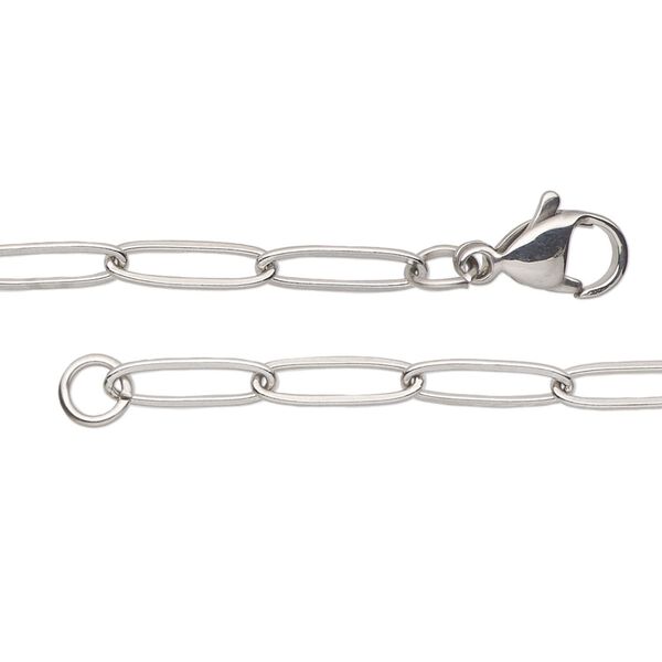 Chain, stainless steel, 3.6mm paperclip, 20 inches with lobster claw clasp. Sold individually. image number 0