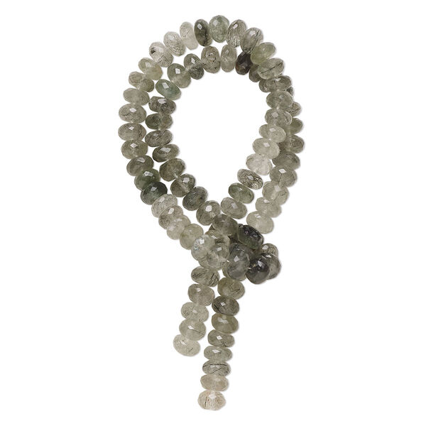 Tourmalinated quartz 1pkg1, hand-cut micro-faceted rondelle bead natural 14 inch 6x4mm-7x5mm image number 0