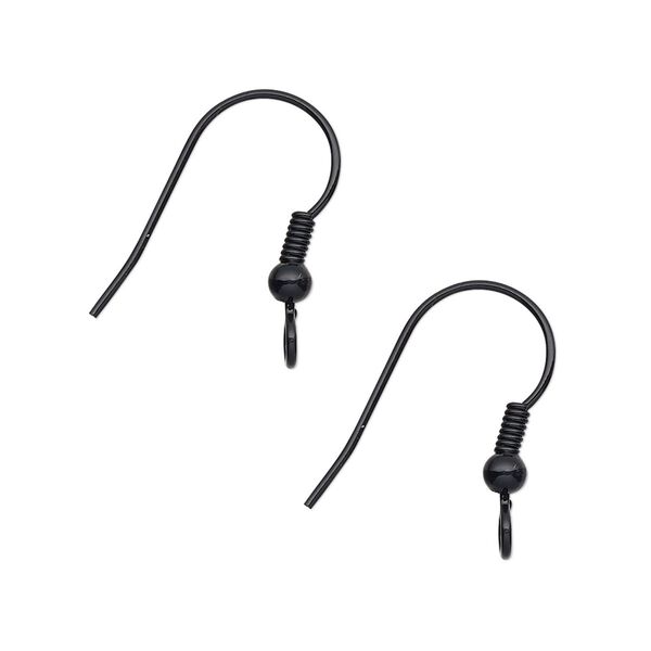 Ear wire fishhook 1pkg10, 19mm / 3mm ball / 4mm coil / open loop, 21 gauge brass / electro-coated black 5 pair image number 0