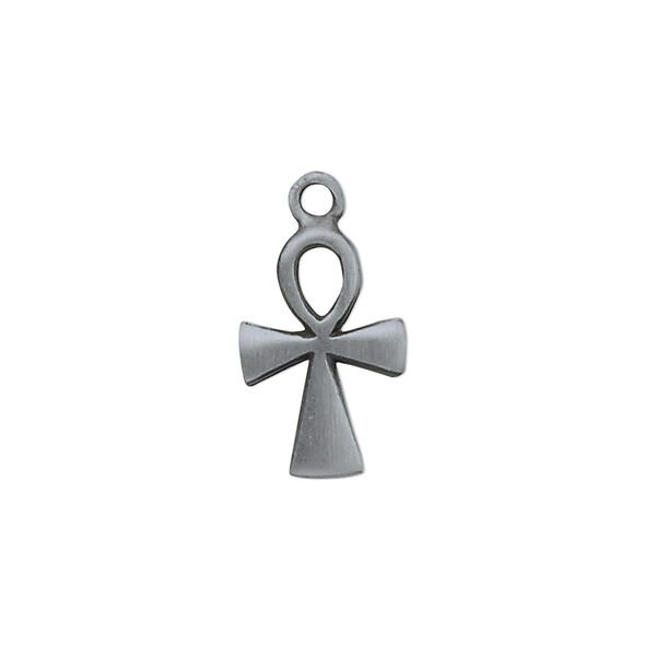Charm, "pewter" (zinc-based alloy), 18x12mm ankh. Sold per pkg of 2. image number 0