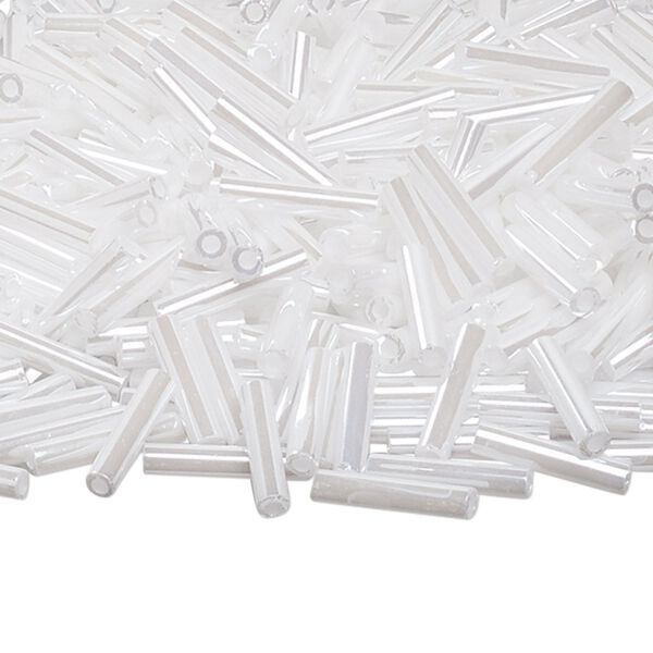 Bead, Miyuki, bugle bead, glass, pkg/50 g, 12x2.4mm center-drilled, ceylon opaque pearl white, (RBU-0528). image number 0