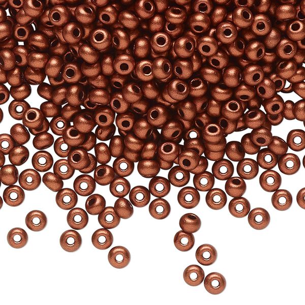 Seed bead, Preciosa Ornela Czech glass, pkg/50g, #8 rocaille, opaque soft dark copper metallic alabaster, (01750). image number 0