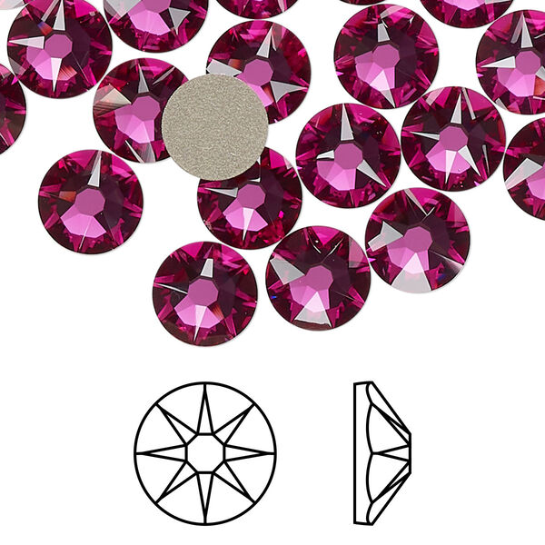 Flat back 144pk fuchsia foil back, Swarovski® 8.412-8.672mm rose round SS40 2088 image number 0