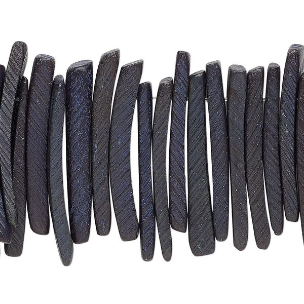Bead, coconut palm wood (dyed / waxed), dark grey, 25x4mm hand-cut top-drilled stick. Sold per 15-1/2" to 16" strand. image number 0