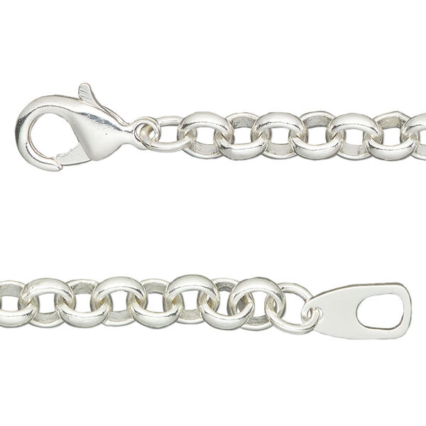 Chain, silver-plated brass, 6mm rolo, 20 inches with lobster claw clasp. Sold individually. image number 0