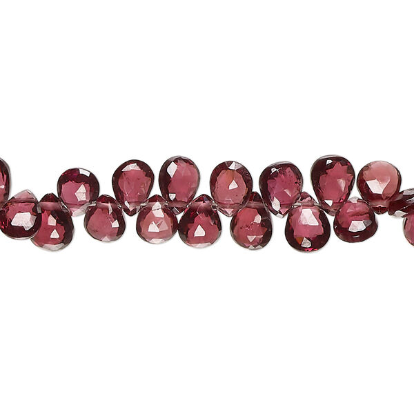 Rhodolite garnet 1pkg1, hand-cut top-drilled faceted puffed teardrop bead natural 8 inch 5x4mm-8x5mm image number 0