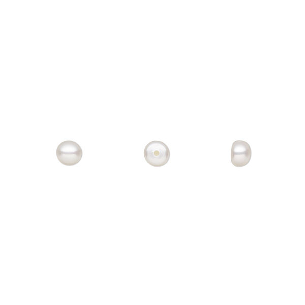 Pearl, White Lotus™, cultured freshwater (bleached), white, 4-5mm half-drilled button, B grade, Mohs hardness 2-1/2 to 4. Sold per pkg of 10 pairs. image number 0
