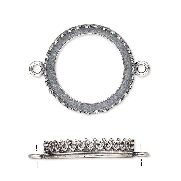 Link, JBB Findings, antique silver-plated brass, 22mm round with open back and decorative trim, 20mm round bezel setting. Sold per pkg of 2. image number 0