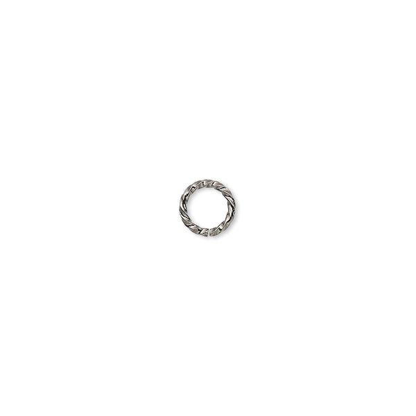 Jump ring, gunmetal-plated brass, 6mm twisted round, 4.2mm inside diameter, 18 gauge. Sold per pkg of 100. image number 0