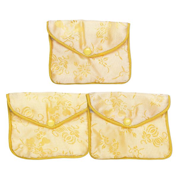 Pouch, rayon, light yellow / yellow / white, 3-1/2x4-1/2-inch brocade. Sold per pkg of 3. image number 0