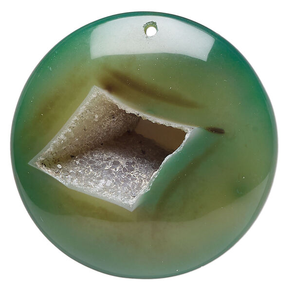 Druzy green agate 1pkg1, puffed flat round focal 43-45mm image number 0