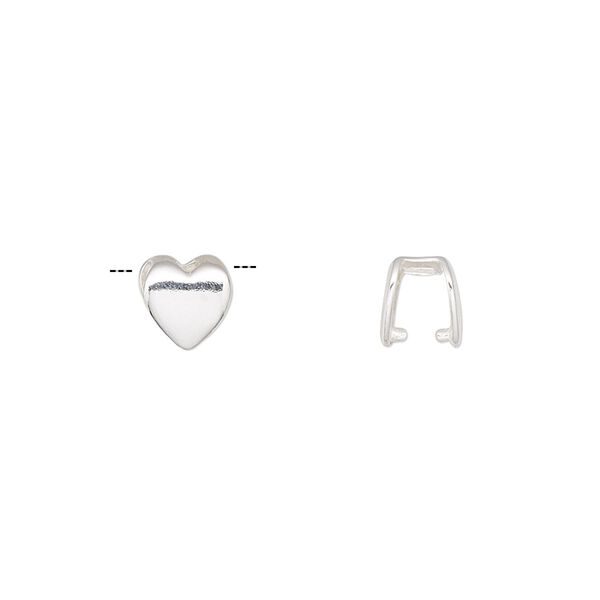 Bail, ice-pick, sterling silver, 6mm heart, 5mm grip length. Sold per pkg of 2. image number 0