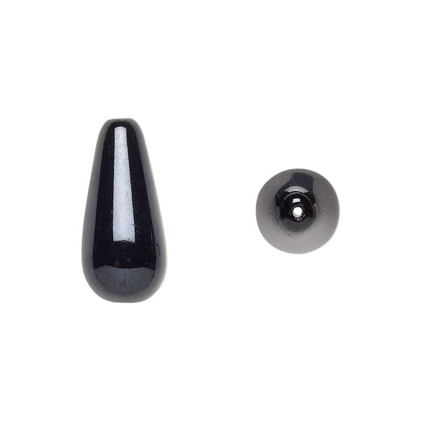 Bead, Czech pressed glass, jet, 20x9.5mm teardrop. Sold per 15-1/2" to 16" strand, approximately 20 beads. image number 0