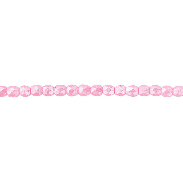 Bead, Czech fire-polished dipped décor glass, pearlescent light pink, 3mm faceted round. Sold per 15-1/2" to 16" strand. image number 0
