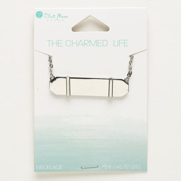 Necklace, silver-finished "pewter" (zinc-based alloy) and steel, 41x10mm rectangle, 18 inches with lobster claw clasp. Sold individually. image number 0